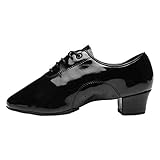 Haodasi Herren Boy's Tanzschuhe Kunstlederschuhe Klassiker Latin Shoes - Wildledersohle Schnüren Niedrige Ferse Salsa Ballsaal Partei Lateinische Schuhe Black