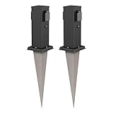 ledscom.de Gartensteckdose Polly mit Dämmerungssensor und Erdspieß, Outdoor, 2-Fach, Edelstahl, eckig, schwarz, 27cm, 2 Stk.