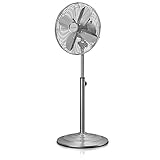 Brandson - Standventilator mit Oszillation 80° im Chrom-Design - höhenverstellbarer Standfuß - 3 Geschwindigkeiten - 30° neigbar - Ventilator Standlüfter mobiler Lüfter - GS -Modell 2021 Silverline