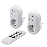 Hama Funksteckdosen Set mit Fernbedienung (3500 Watt, 30m Reichweite, energiesparend, erweiterbar, separat ein/ausschaltbar, innen) Funksteckdose weiß