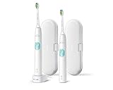 Philips Sonicare ProtectiveClean 4300 elektrische Zahnbürste HX6807/35 – 2 Schallzahnbürsten mit Clean-Putzprogamm, Andruckkontrolle, 2 Reise-Etuis & Ladegerät – Weiß