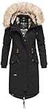 Navahoo Premium Damen Winter Jacke Parka Mantel Winterjacke warm Kunstfell B665 [B665-Kin-Schwarz-Gr.S]