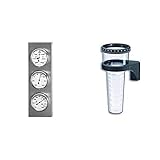 Sunartis 3-4013 THB197 Wetterstation aus Edelstahl mit Barometer, Hygrometer und Thermometer & TFA Dostmann 471001 Regenmesser, schwarz
