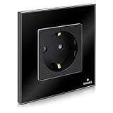 Navaris Glas Schuko Steckdose einfach - mit Montagematerial - Design Schutzkontakt Wandsteckdose mit Glasrahmen - in Schwarz
