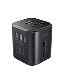 Reiseadapter Weltweit, AUKEY Universal Reiseadapter, Internationaler Netzadapter 1380W mit 1 USB C + 2 USB Ports 4.8A - Stromadapter Stecker für 200 Länder, USA, Australien, UK, Europa, Singapur, usw