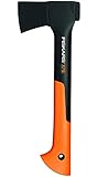Fiskars Universalaxt, Inklusive Klingen- und Transportschutz, Länge: 35,5 cm, Antihaftbeschichtet, Hochwertiger Stahl-Klinge/Glasfaserverstärkter Kunststoff-Stiel, Schwarz/Orange, X7-XS, 1015618