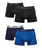 Puma Herren Boxer Basic Unterhosen 4er Pack in verschiedenen Farben 521015001 (black (230)/true blue (420), L)
