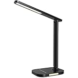 LITOM Schreibtischlampe LED, 5 Farb & 10 Helligkeitsstufen, Handy USB-Anschluss, Dimmbar Tischlampe mit Touchbedienung, Timer, Nachtlicht, Tragbar, Augenschutz für Büro, Lesen, Kinder, Schwarz