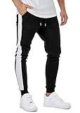 Burocs Herren Jogging-Hose Stripe Pants Slim Fit Sweatpants Streifen BR6667, Farbe:Schwarz/Weiß, Hosengröße:XXL