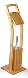 MSV WC Garnitur aus Bambus Toilettenpapierhalter aus Holz mit separatem Kunststoffbehälter Standgarnitur mit Toilettenbürste und Klorollenhalter
