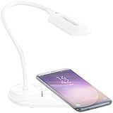 PEARL Bürolampe: LED-Schwanenhals-Leuchte, Qi-kompatibel 10W, USB, 3 Lichtfarben, 300lm (LED Schreibtisch)