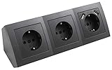 MC POWER - Steckdosenblock Unterbausteckdosen | FLAIR | 3-fach + 2x USB, 250V~/16A, Aufbau, anthrazit, matt