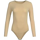 Krisli Damenbody in Hautfarbe S | Rundhals Frauen Bodysuit aus Baumwolle | Langarm-Body Verschluss im Schritt | Perfekte Passform | Blickdichter Body für Sport & als Basic