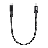 ESR USB C Lightning Kabel 0.2m MFi Zertifiziert, Nylon Ladekabel Power Delivery Schnelllademodus für iPhone 12/12 Mini/12 Pro/12 Pro Max/SE/11/XR/XS/X/8 zur Benutzung mit Typ-C Ladegeräten,Schwarz.