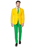 OppoSuits Gelb und Gold Fasching Anzug für Männer in Australischen Prints - Besteht aus Jacke, Hose und Krawatte - EU60
