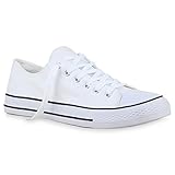 stiefelparadies Herren Sneaker Low Turnschuhe Schnürer Bequeme Canvas Schuhe Basic Stoff Freizeitschuhe 184141 Weiss White 44 Flandell