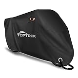 Toptrek Motorradabdeckung mit Dichtungsklebers Motorrad Abdeckplane XXXL 210D Oxford Stoff Motorradplane Wasserdicht Atmungsaktiv Outdoor Motorradgarage Schwarz(265 * 105 * 133 cm)