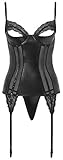 Orion Strapshemd-Set - Sexy Reizwäsche für sie, mit Strapshaltern, mit String, geschlitzte Cups, Details mit Spitze, schwarz (M)