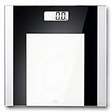 ADE Digitale Personenwaage BE 1722 Ylvie (Waage mit transparenter Wiegefläche, genaue Gewichtsbestimmung bis 180 kg, inklusive Batterie) schwarz-weiß