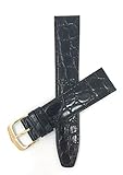 Bandini 18mm Schwarz Damen Leder Uhrenarmband, Krokodilstil, Dünn - Goldene Schnalle
