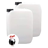S-Pro Wasserkanister Trinkwasser mit Hahn, Lebensmittelecht, 2 x 10l für Haus, Garten und Camping Wasserbehälter, leer
