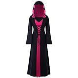 Amphia - Damen Halloween kostüme,Damen Plus Größe Halloween Kapuzen Schnürsenkel Patchwork Lange Ärmel Lange Maxi-Kleid - Lange Ärmel kostüme Vintage Mittelalter Renaissance Party Kostüm