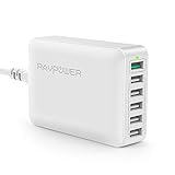 RAVPower Quick Charge 3.0 USB Ladegerät Schnellladegerät, 6-Port 60W USB Ladestation für iPhone 11 Pro Max XS Max XR X 8 7 6 Plus, iPad, Galaxy S9 S8 Plus, Huawei, LG, HTC, Smartphones, Tablet, usw.