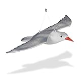 Relaxdays Vogelschreck Möwe, fliegend, zum Aufhängen, Dekofigur, Taubenschreck für Garten, Balkon, Terrasse, weiß/grau