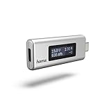 Hama Digitales USB-C Messgerät für Strom, Spannung und Kapazität (Multimeter zur Anzeige von A/V/mAH und Stromflussrichtung während des Ladens, mit Display) Ladungsmengen-/Spannungs-/Strommesser