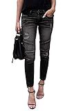 Minetom Jeans Damen Jeanshosen Röhrenjeans Skinny Slim Fit Stretch Boyfriend Zerrissene Destroyed Straight Denim Hose mit Löchern A Schwarz EU L