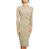Amphia - Bleistiftkleid,Damen Kleider Business Bleistiftkleid Etuikleid Knielang Retro Etui Abendkleid - Frauen solid O-Neck Schlanke Elegante Taste Vintage Langarm-Kleid