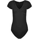 Evoni Damen Body schwarz M aus Baumwolle Kurzarmbody mit V-Dekolleté