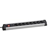 as - Schwabe Aluminium-Steckdosenleiste – Mehrfachsteckdosen mit 1,5 m Leitung – 8-fach Mehrfachstecker 230 V / 16 A mit Schalter & Überspannungsschutz – IP20 – Schwarz I 18358