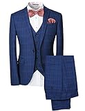 Allthemen Slim Fit Schnitt Herren EIN knopf 3-Teilig Anzug Kariert Design mit Weste +Fliege Hochzeit Party