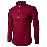 Herren Frühlings- und Herbst-Stehkragen Langarm-Businesshemd Solid Slim Fit Casual Business Button Dekoration Shirts XL