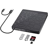 FLYLAND Externes CD-DVD-Laufwerk, 5 Anschlüsse (2 USB-A, Micro USB, SD, TF) Typ-C & USB3.0 DVD/CD-Player für Laptops Desktops, Kompatibel mit macOS Windows10/8/7/XP/Linux