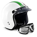 ARMOR HELMETS® AV-47 Set „Italy“ · Jet-Helm · Motorrad-Helm Roller-Helm Scooter-Helm Bobber Mofa-Helm Chopper Retro Cruiser Vintage Pilot Biker Helmet Brille Visier Helmet Bluetooth · XS (53-54cm)