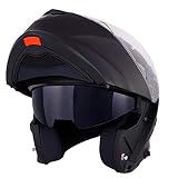Vinz Santiago Klapphelm mit Sonnenblende | PINLOCK vorbereitet | Motorrad Helm Integralhelm | Motorradhelm | In Gr. XS-XL | Schwarz Matt