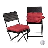 Relaxdays Stuhlkissen 4er Set, bequeme Sitzkissen mit Schleife, Sitzpolster Garten & Haus, weich, waschbar, 36x36cm, rot