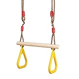 GOLDG Multifunktions Kinder Holz Trapeze Schaukel 120 kg Tragfähigkeit mit Kunststoffring und Dinosaurier Tattoo Aufkleber