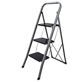 Hengda Trittleiter 3 Stufen Klapptritt, 20 cm breite Stufen, Klapptreppe Tritt Haushaltstritt Stehleiter, Anti-Rutsch-Füße, Sprossenleiter faltbar, bis 150 kg belastbar, aus Stahl