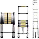 Teleskopleiter 3,8m Alu Mehrzweckleiter Multifunktion Ausziehleiter Multifunktionsleiter Anlegeleiter, 150 kg Belastbarkeit, 13 Sprossen