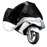 Surepromise Gr. XXXL Motorradabdeckung Motorradplane Motorradplane Motorradgarage Outdoor Indoor 190T Wasserdicht Winterfest Motorrad Abdeckplane Abdeckung mit Tasche (XXXL, schwarz&Silber) Ersatz
