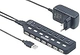 Xystec USB Leiste: Aktiver USB-2.0-Hub mit 7 Ports, einzeln schaltbar, 2-A-Netzteil (USB Hub Schalter)