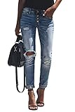 Minetom Jeans Damen Jeanshosen Röhrenjeans Skinny Slim Fit Stretch Boyfriend Zerrissene Destroyed Straight Denim Hose mit Löchern C Blau EU XS