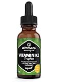 Vitamin K2 Tropfen hochdosiert & vegan 200 mcg Vitamin K2 flüssig pro Tagesdosis, 50 ml (1700 Tropfen), MK-7 Menaquinon ( 99% All-Trans-Form), ohne unnötige Zusatzstoffe, Made in Germany