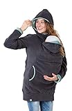 Viva la Mama Umstandsmode Fleecetragejacke Jacke Mama Baby tragen Jacke mit Einsatz warm Tragehoodie Kapuzenpullover - AHOI grau Mint Punkte - S