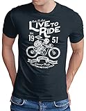 OM3® Classic-Racing-Motorcycle T-Shirt | Herren | Retro Motorbike Biker Motorrad | Navy, M