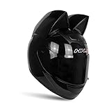 Katze-Ohr-Sturzhelm-Motorrad Frauen Männer, Volle Gesichts-Motorrad-Straße Helm Cat Helm Mit Ohren Neko Cat Ears Helmzubehör (M,Schwarz)