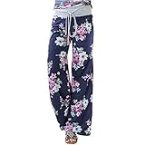 Ziyou Bequeme Stretch-Lounge-Hose mit Kordelzug und Blumendruck für Damen(L, Blau)